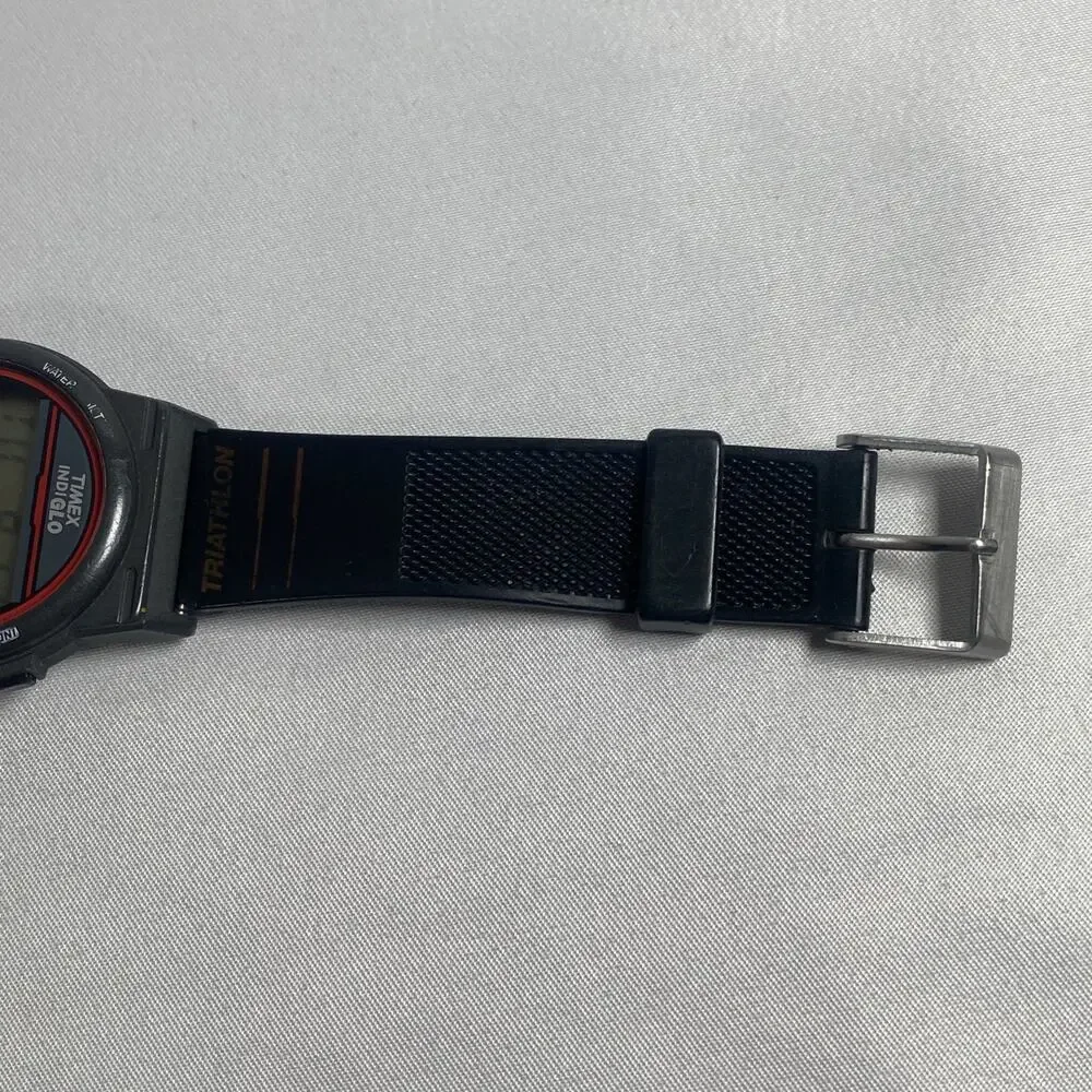 Vintage Timex Ironman Triathlon Mens Watch 36mm Black Indiglo 8-Lap 50M Day Date